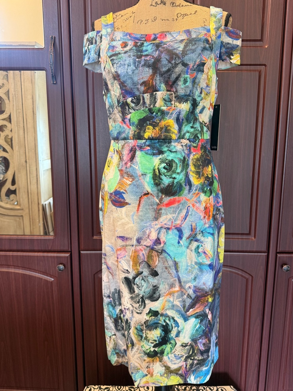 Nicole Miller Multicolor Floral One-Shoulder Sheath Dress